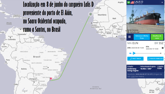 Lalis D cargueiro fosfato Saara Ocidental Marrocos Brasil junho 2020 Marine Traffic Cebrapaz